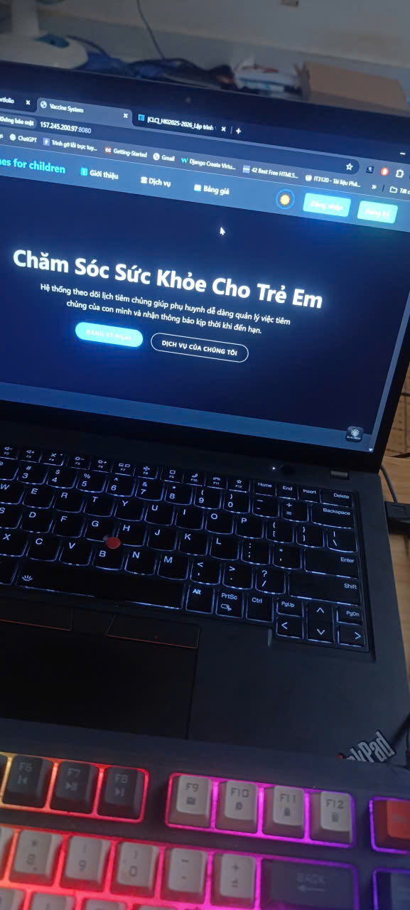 Giao diện hệ thống vaccine trên trình duyệt