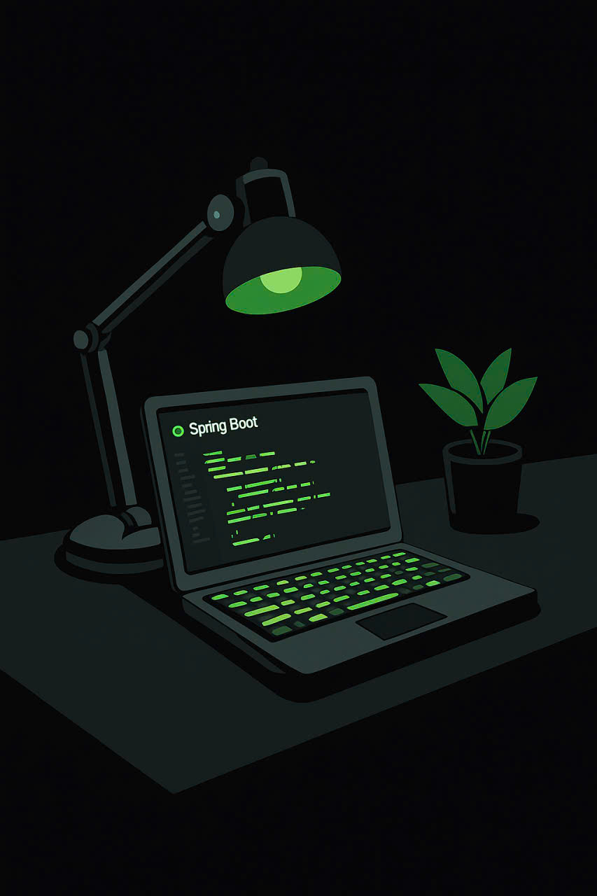 Bàn làm việc với laptop và đèn bàn